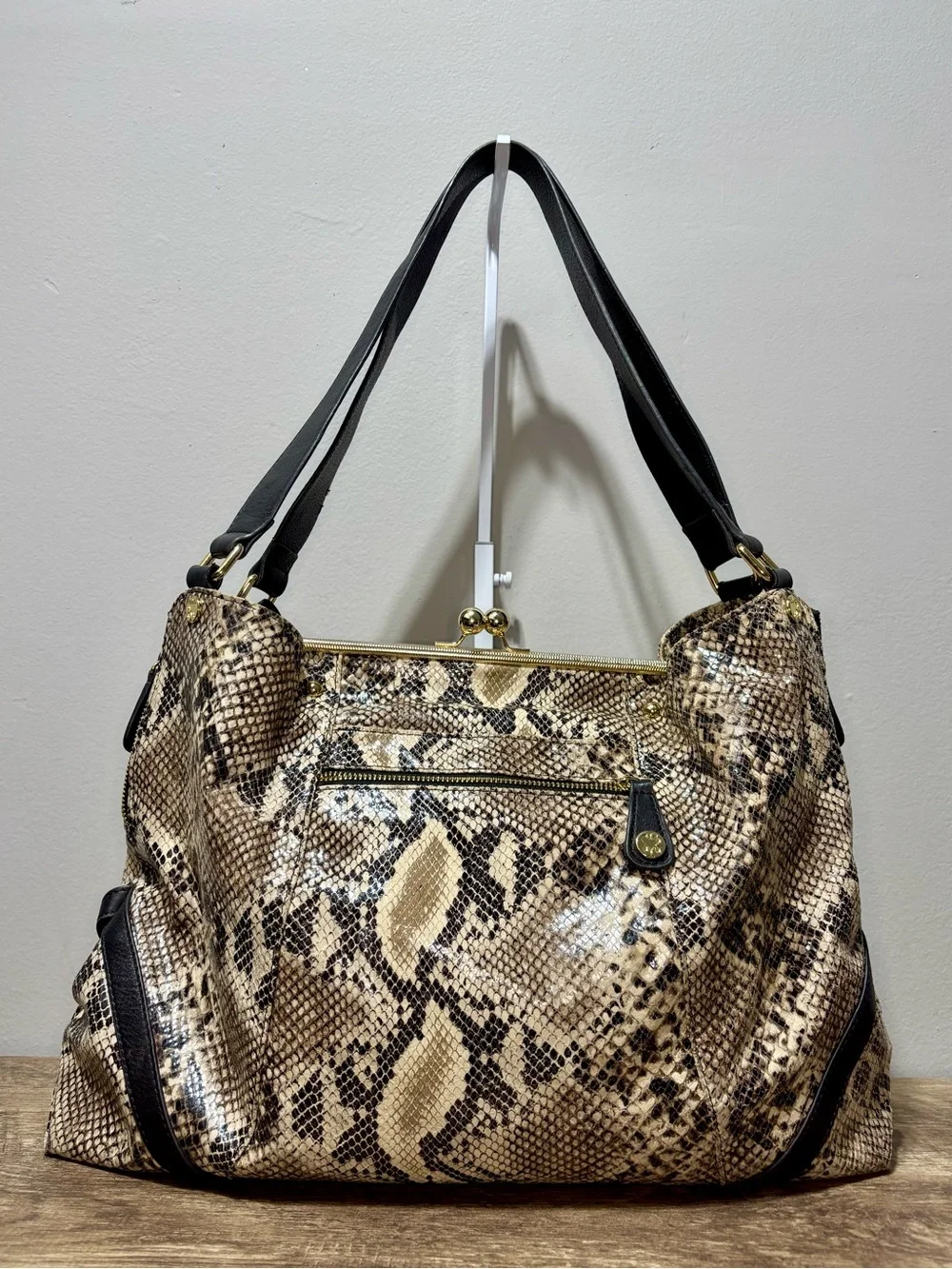 Emma Fox Snakeskin Kisslock Hobo Bag